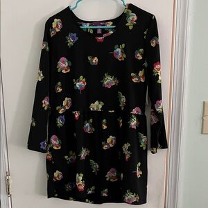 Aqua Black Dress with Vibrant Floral Accents